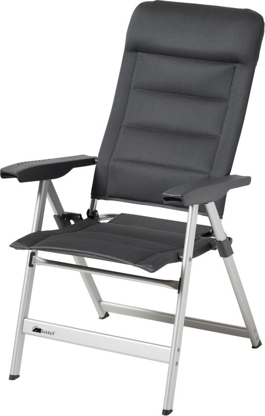Dukdalf Presto 880 campingstoel met hoge verstelbare rugleuning en zwart gepolsterde bekleding.