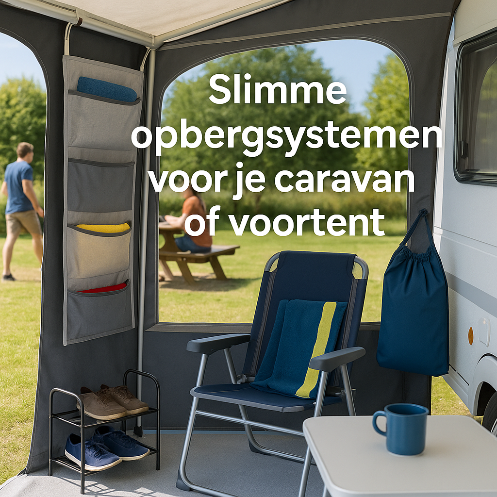 Opbergsysteem caravan – overzichtelijke voortent met organizer, schoenenrek en campingstoel