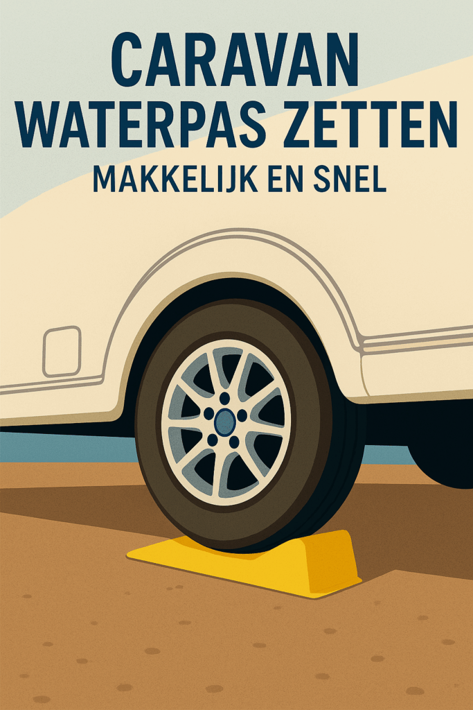 Caravan op levellers om waterpas te zetten op de camping